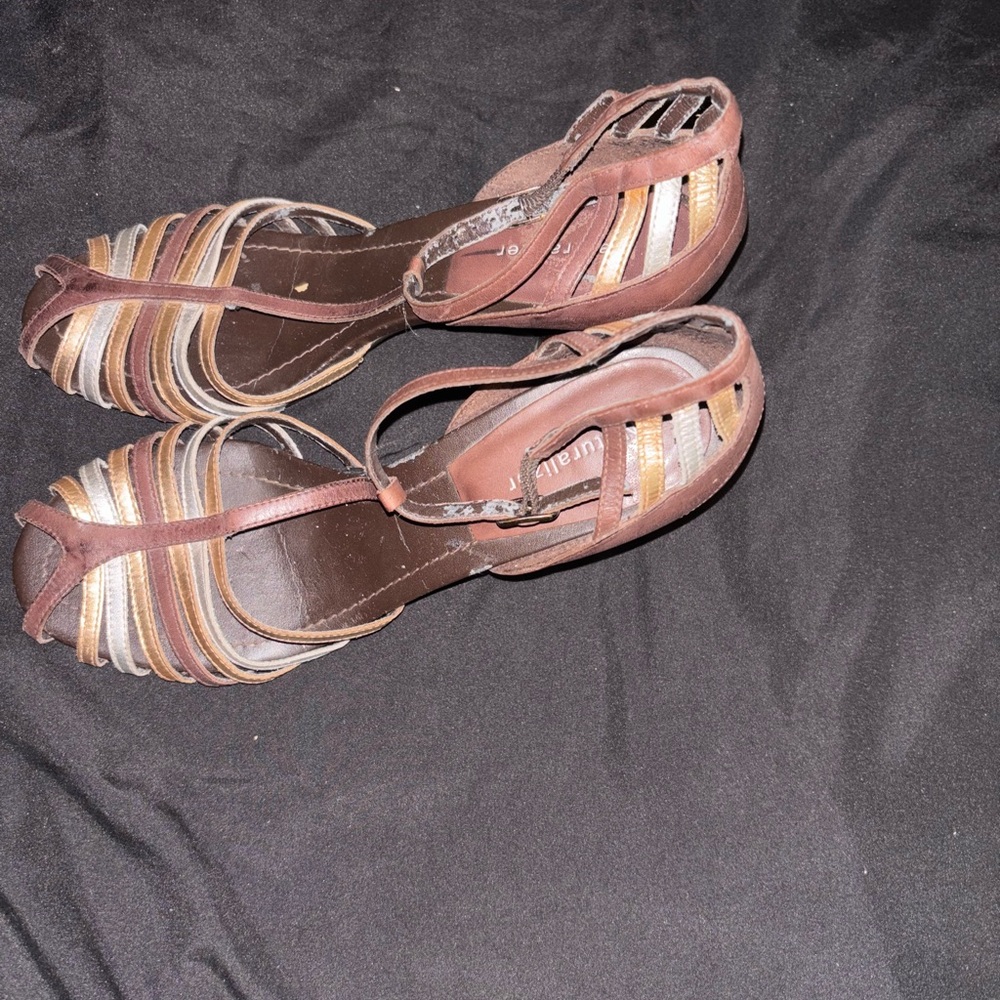 Naturalizer Brown and Gold Strappy Sandals